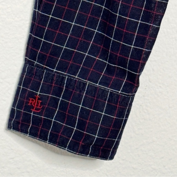 Lauren Ralph Lauren Victorian ruffles plaid long sleeve shirt navy blue size M - Picture 6 of 9